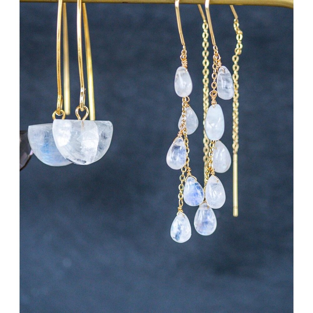 Moonstone Drop Earrings Waterproof Gold, Hypoallergenic, Non-Tarnish Jewelry - Picture 9 of 9
